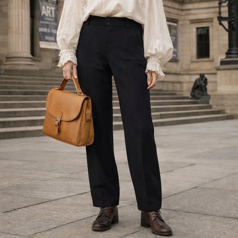 Black Straight-Leg Women's Trousers